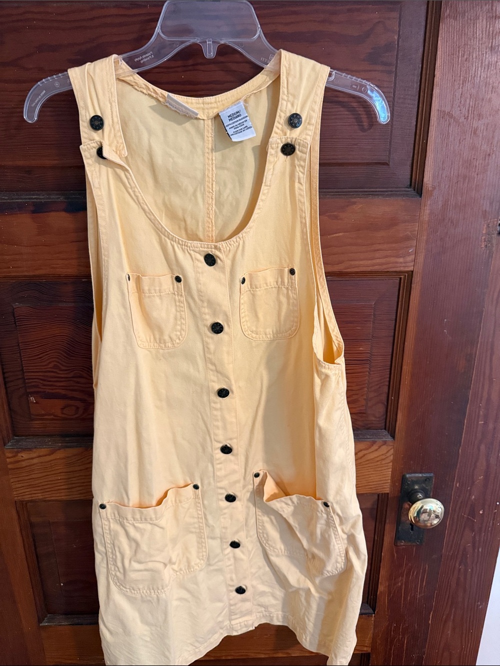 Basic Editions Yellow Button-Front Pinafore Dress